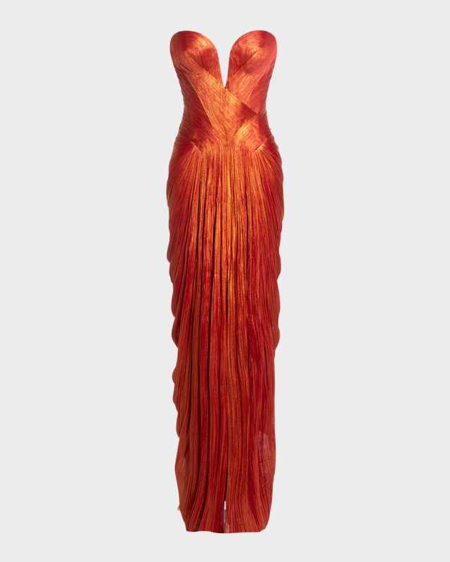 Noor Strapless Pleated Plisse Silk Gown