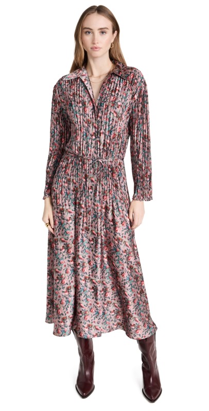 Vince Berry Blooms Pleated Shirt Dress Petal Quartz