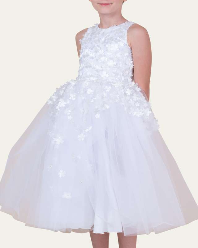 Girl's Lauren 3D Flower Embellished Tulle Dress, Size 2-1