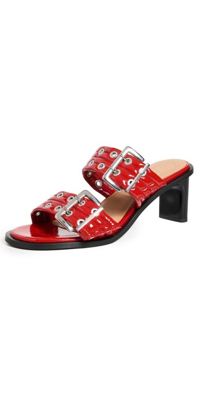 GANNI Buckle Mule Sandals Naplack Racing Red