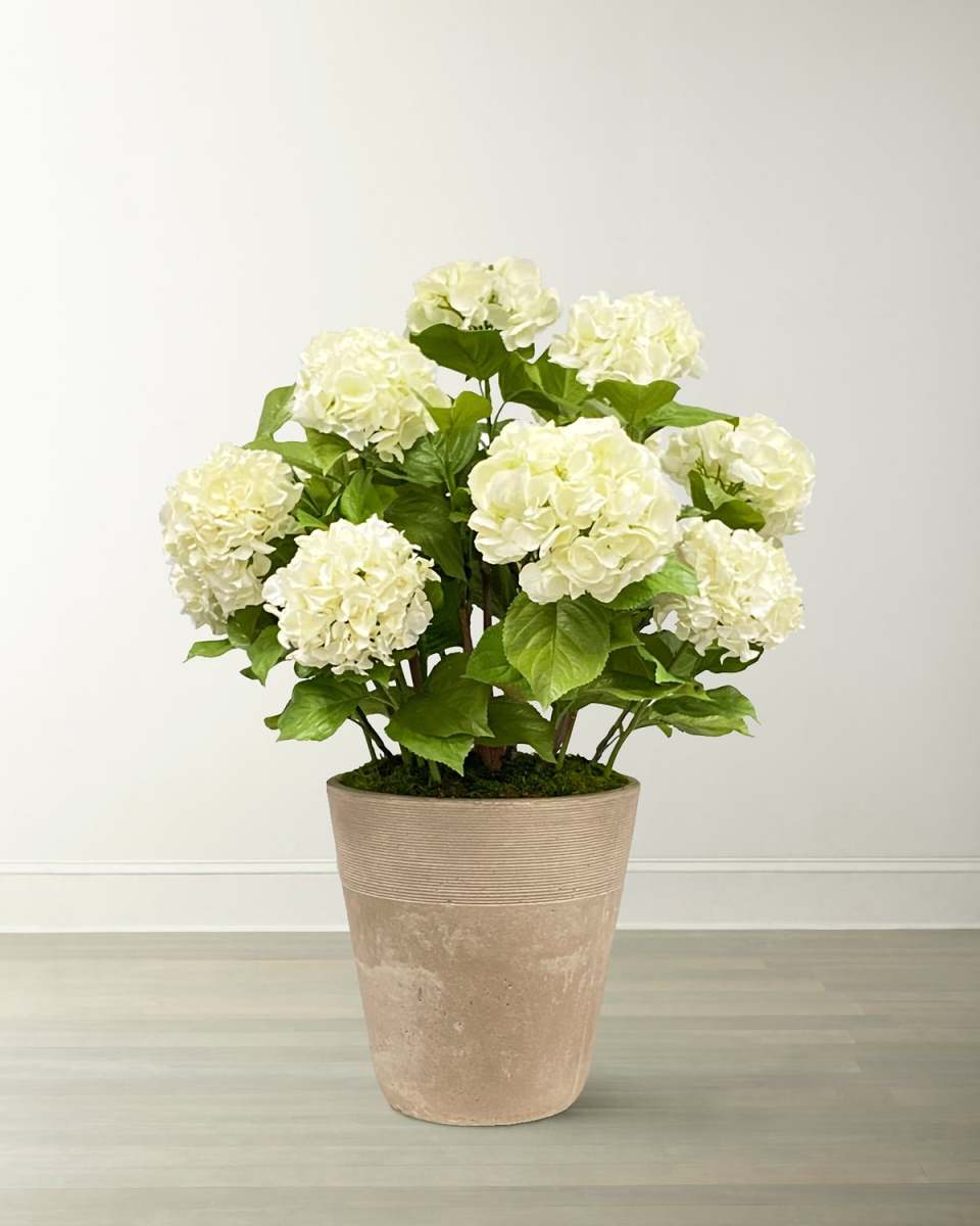 Faux Hydrangeas in Planter