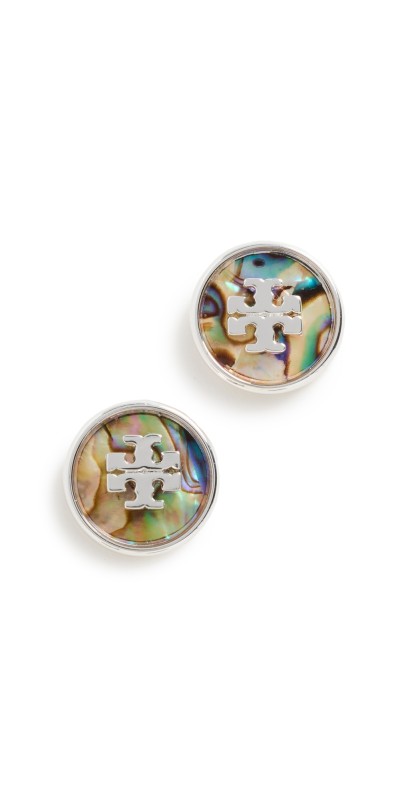 Tory Burch Abalone Stud Earrings Light Silver/Abalo
