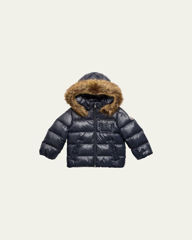 Kid's Quilted Puffer Faux Fur Jacket, Size 3M-3