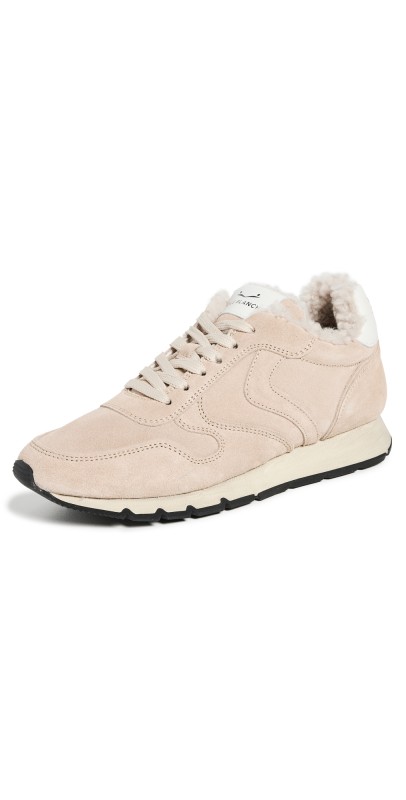 Voile Blanche Julia Shearling Suede Sneakers Light Beige