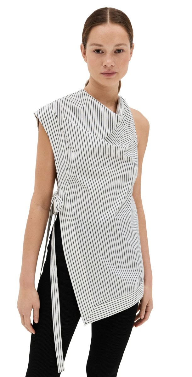 STAUD Sawyer Top Ivory Micro Stripe