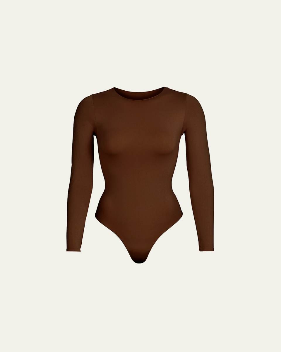 Essential Smoothing Long-Sleeve Thong Bodysuit