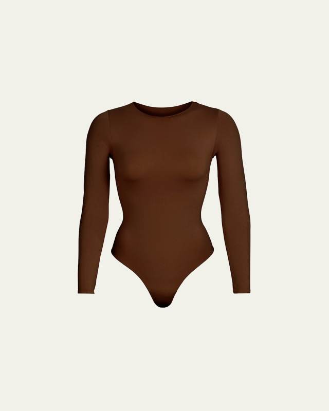 Essential Smoothing Long-Sleeve Thong Bodysuit