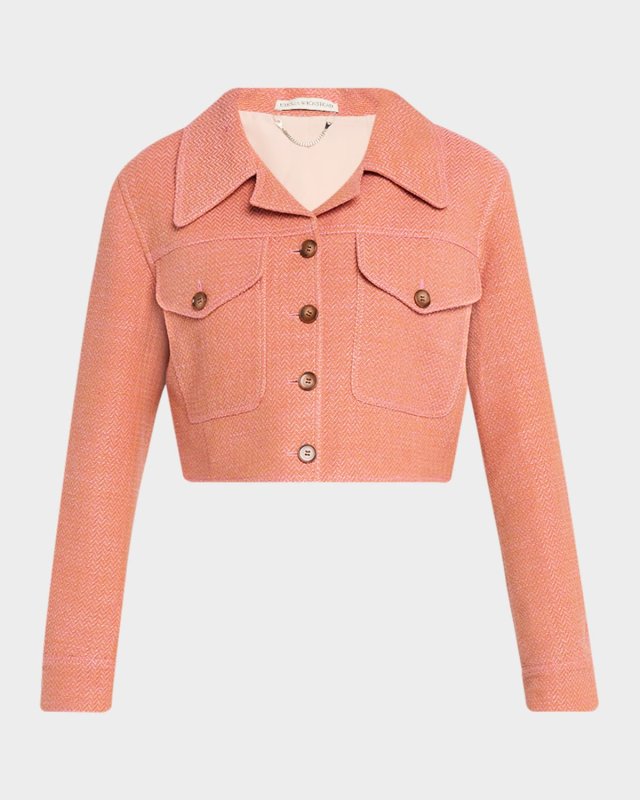 Nics Chevron Linen-Blend Crop Jacket