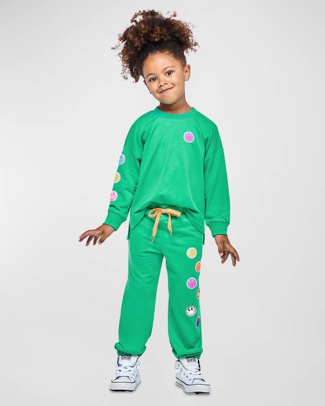 Girl's Multicolor Happy Face-Print Joggers, Size 4-14