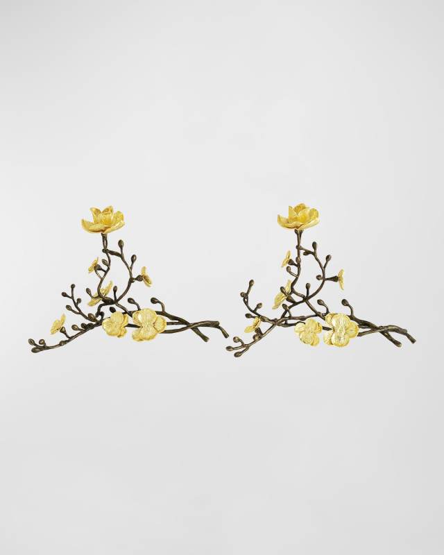 Gold Orchid Candleholders, Set of 2