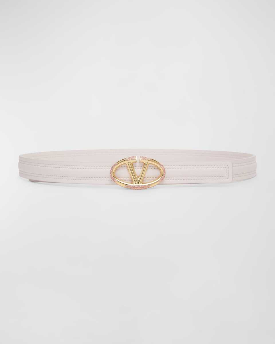 Rhinestone V-Logo Leather Belt