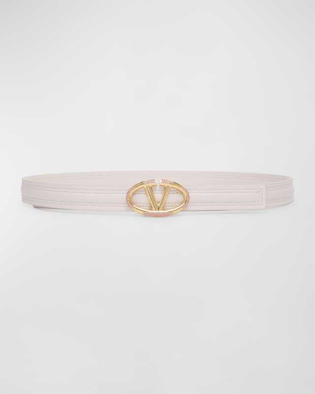 Rhinestone V-Logo Leather Belt