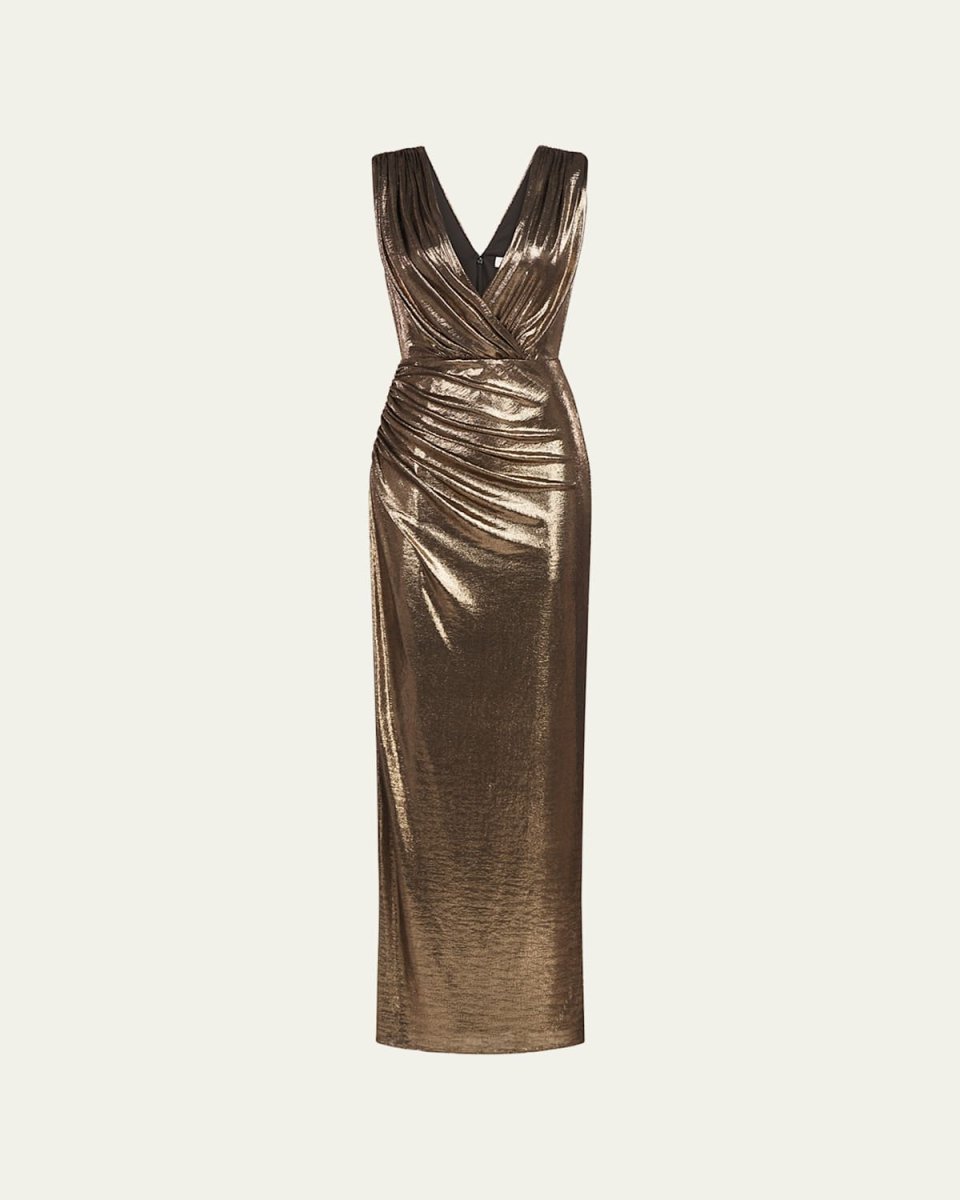 Misha Sleeveless Metallic Jersey Column Gown