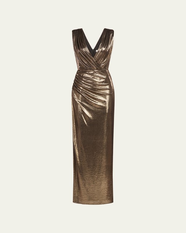 Misha Sleeveless Metallic Jersey Column Gown