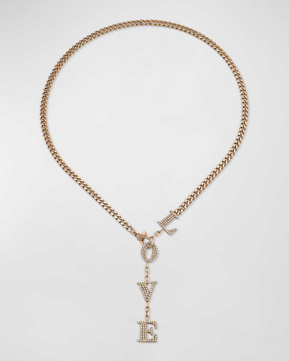 18K Rose Gold Diamond Baby Link Love Drop Choker Necklace