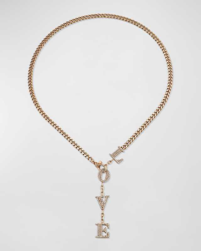 18K Rose Gold Diamond Baby Link Love Drop Choker Necklace