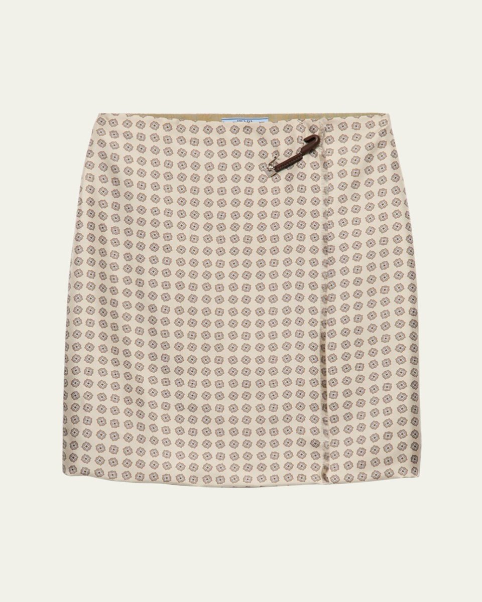 Geometric Print Silk Twill Mini Skirt