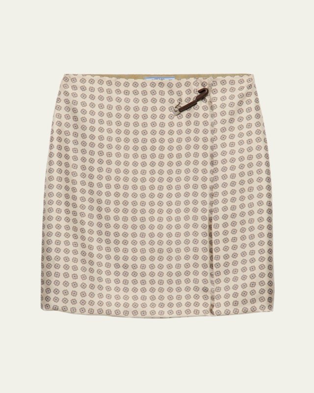 Geometric Print Silk Twill Mini Skirt