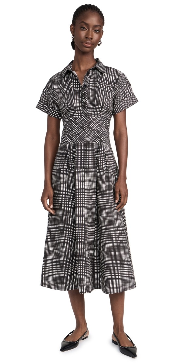 Proenza Schouler White Label Balston Dress in Grid Poplin Cream/Black