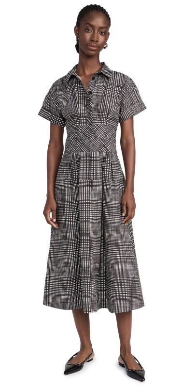 Proenza Schouler White Label Balston Dress in Grid Poplin Cream/Black