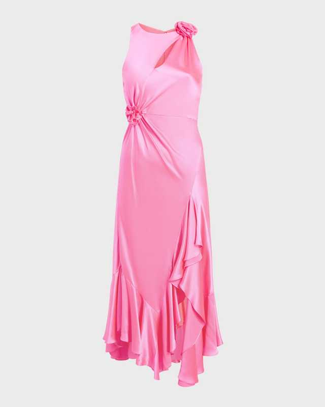 Cates Ruffled Silk Rosette Sleeveless Midi Dress