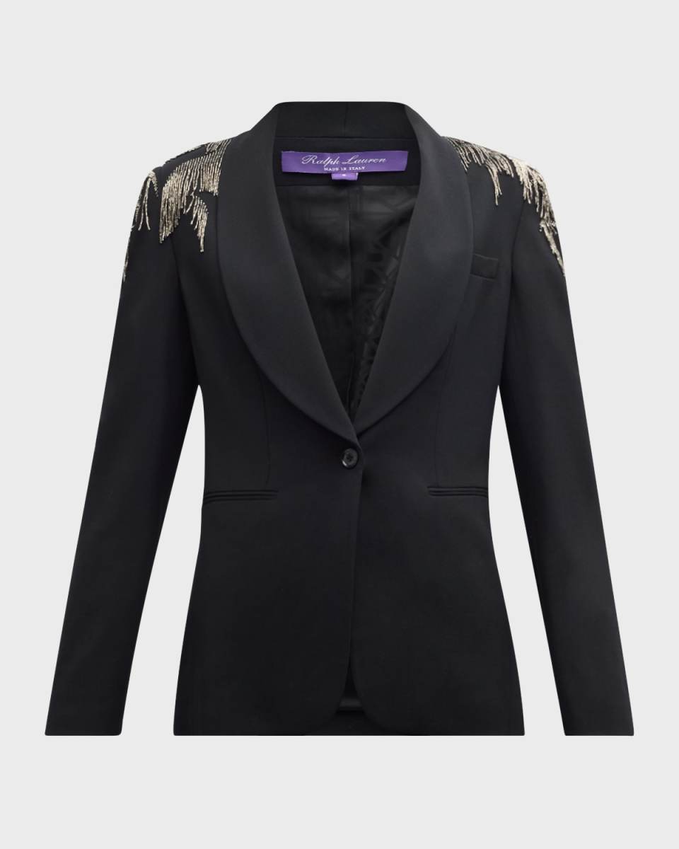 Tamara Luxury Wool Crepe Blazer Jacket with Crystal Embellishment