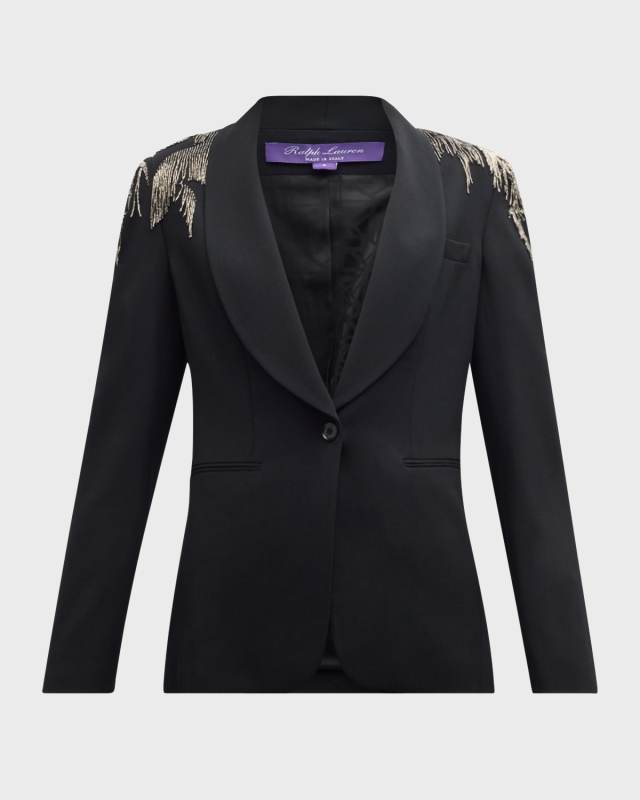 Tamara Luxury Wool Crepe Blazer Jacket with Crystal Embellishment