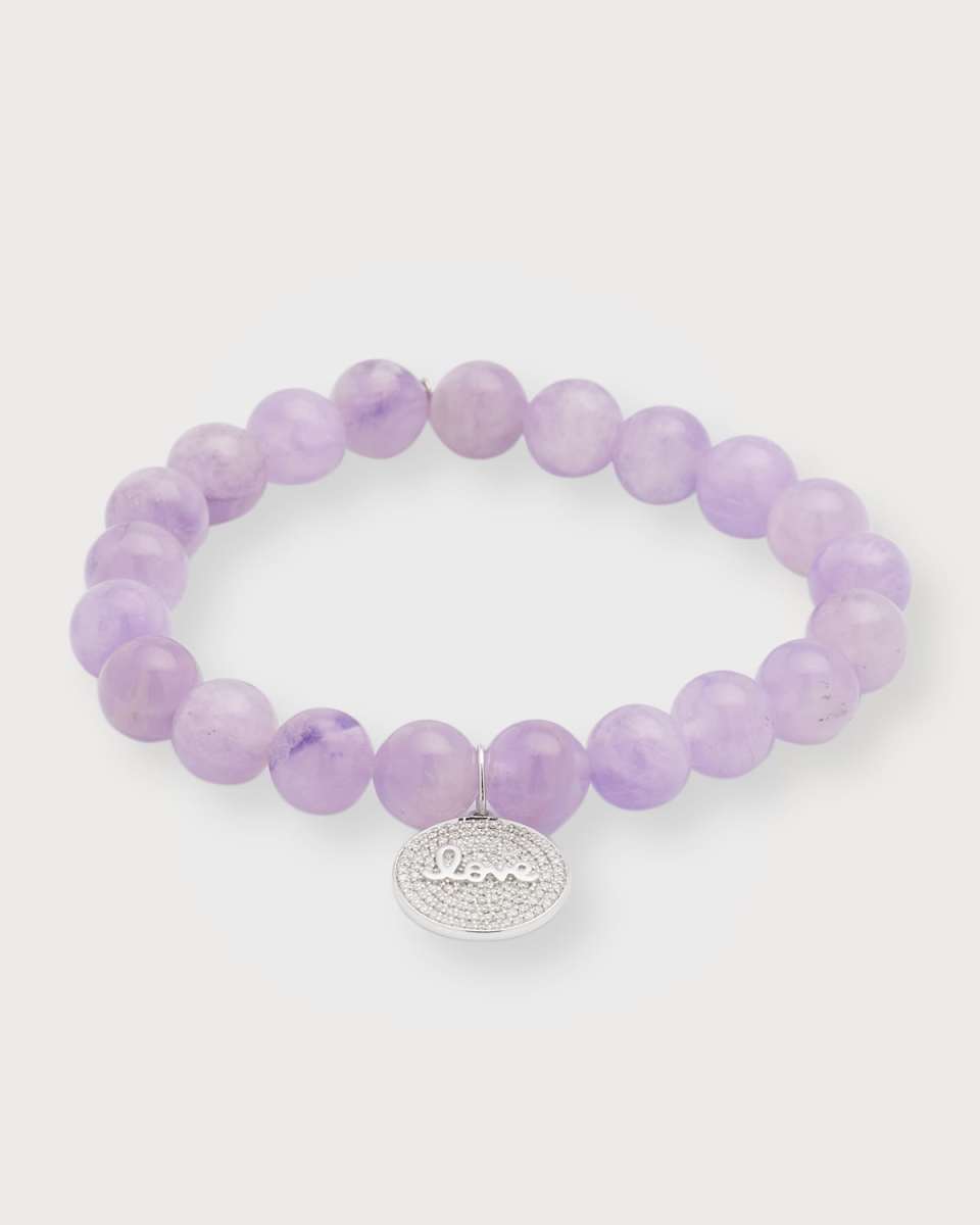 8mm Lavender Amethyst Smooth Rondelle Bracelet With Diamond Love Medallion