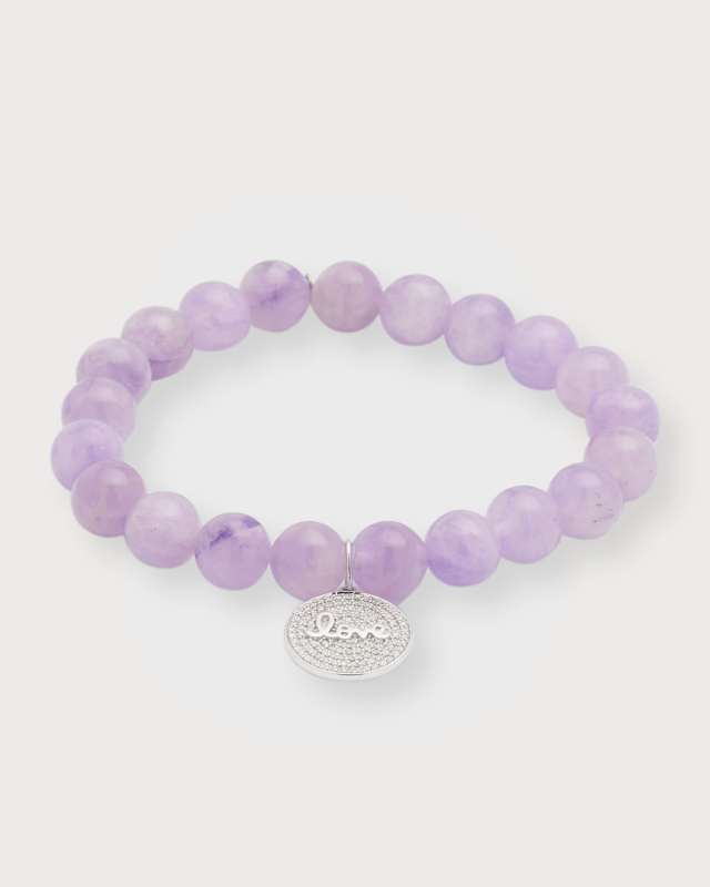 8mm Lavender Amethyst Smooth Rondelle Bracelet With Diamond Love Medallion