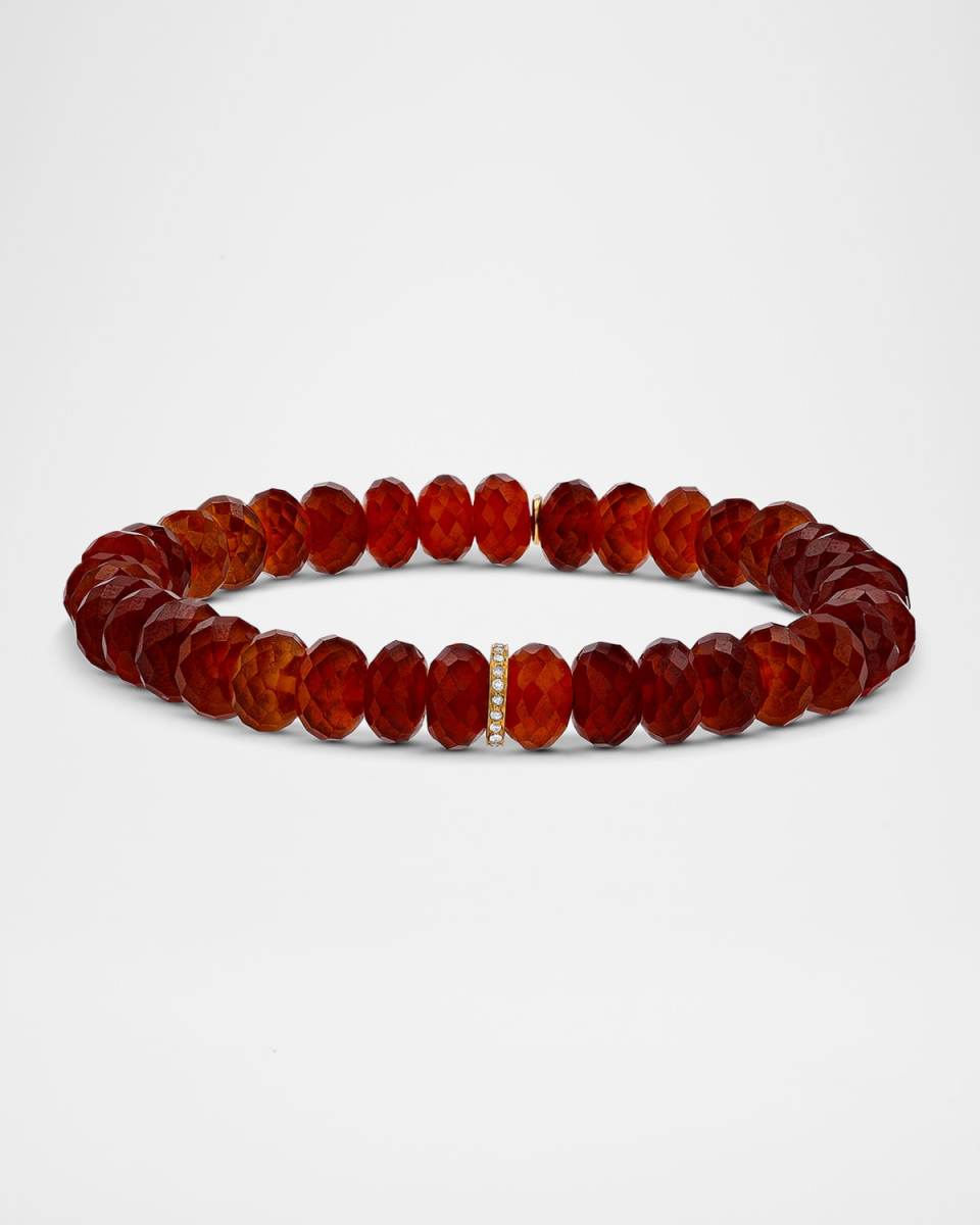 Hessonite Garnet 8mm Bead Bracelet with 1 Diamond Rondelle