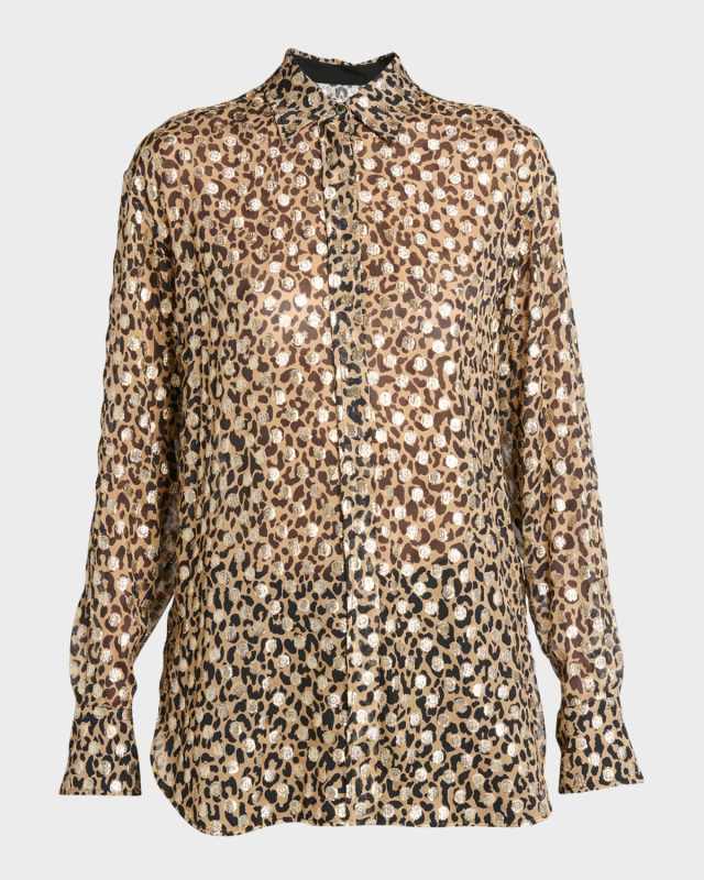 Leopard-Print Fil Coupe Boyfriend Shirt