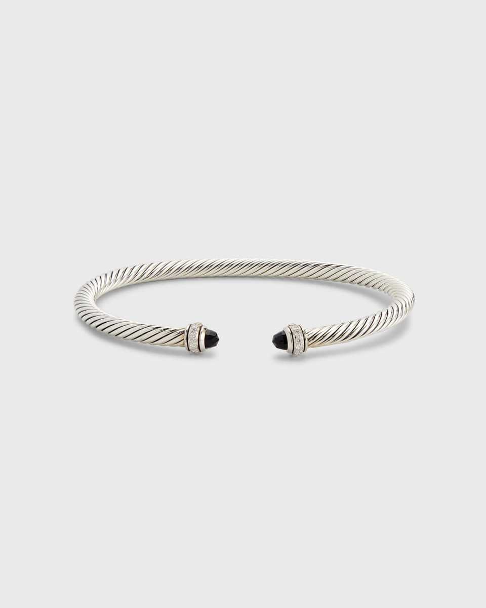 Cable Bracelet with Gemstone and Diamonds in Silver, 4mm