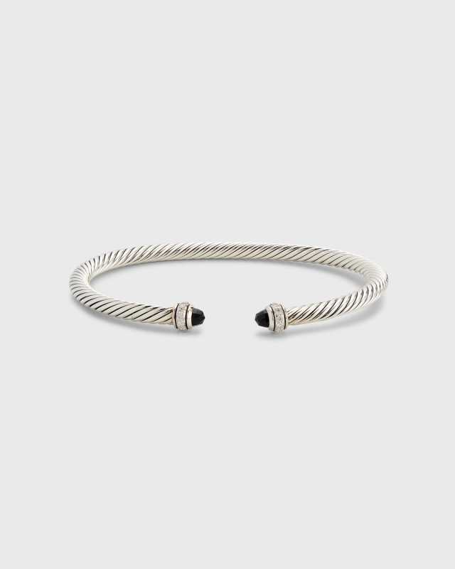 Cable Bracelet with Gemstone and Diamonds in Silver, 4mm