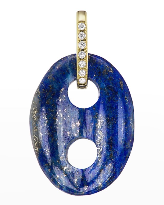 Yellow Gold Mariner Link Charm with Diamond Bale and Lapis