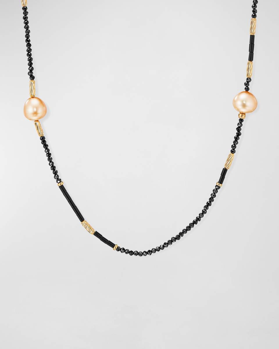 Long Tweejoux Necklace with Pearls, Black Spinel and Onyx