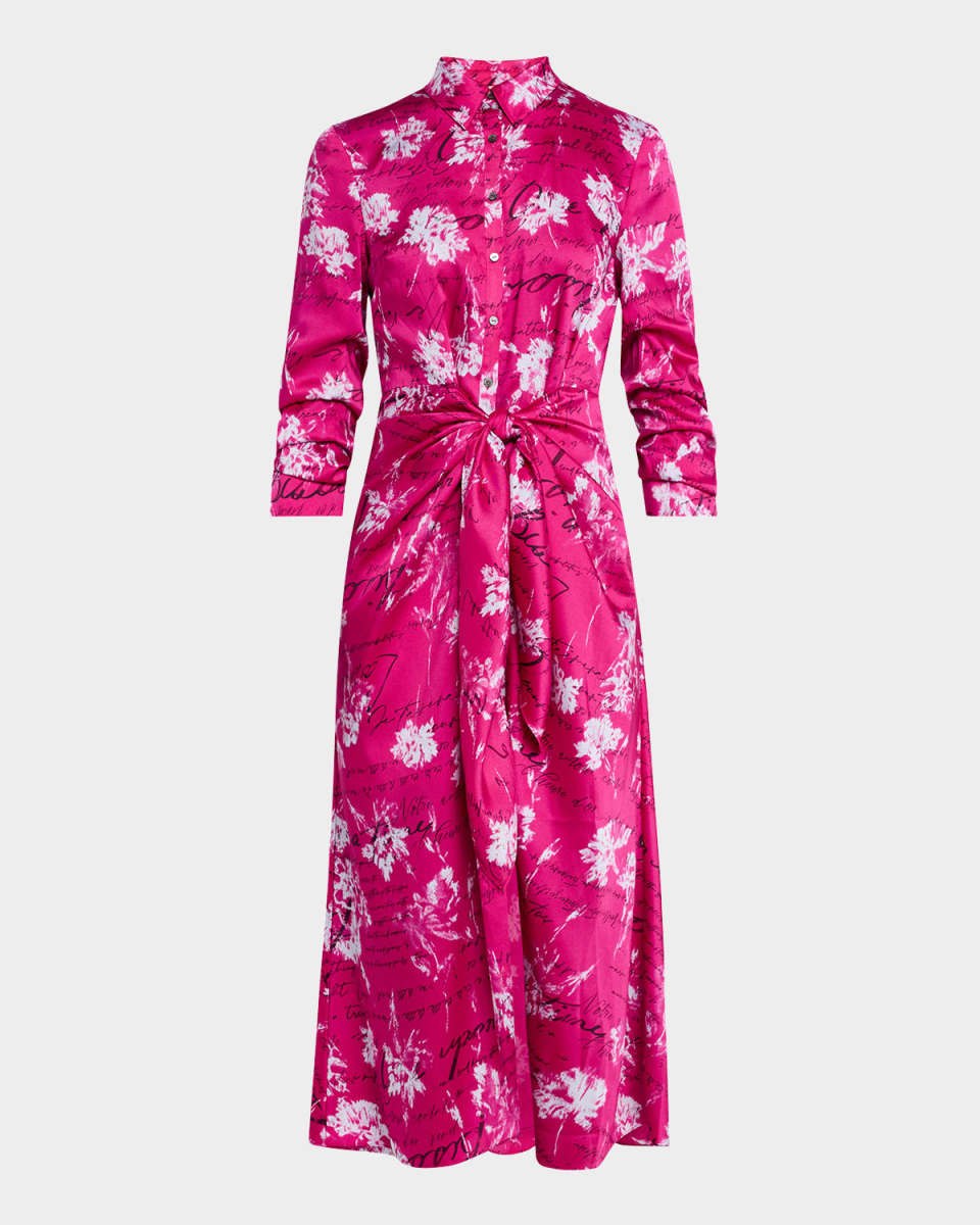 Jacey Warm Carnation Tie-Waist Midi Shirtdress