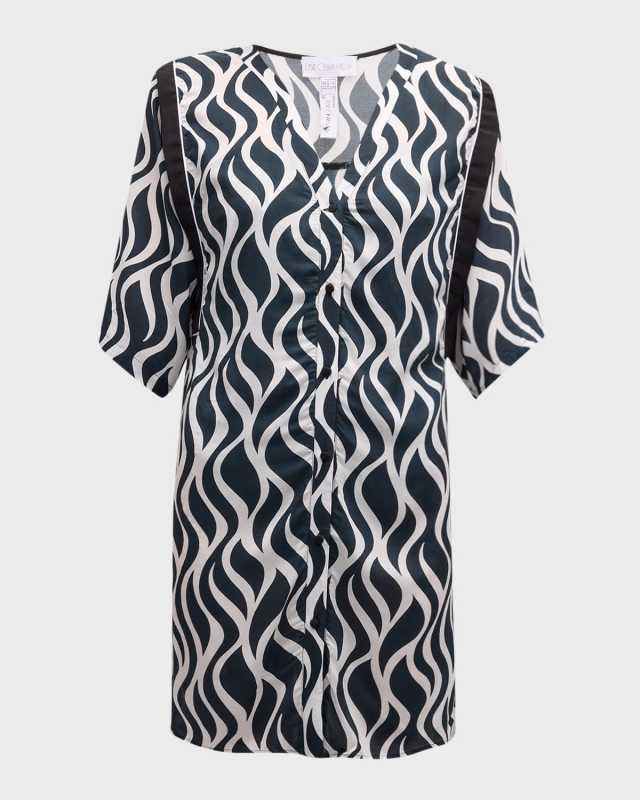 Two-Tone Wave Beach Shirt Coverup
