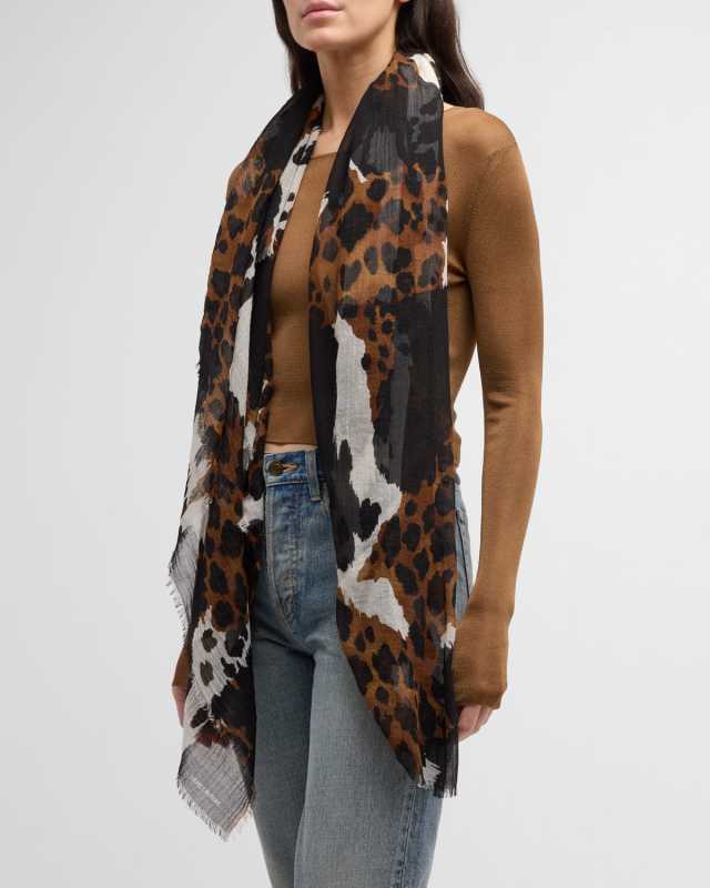Baby Cat Mixed-Print Wool Square Scarf