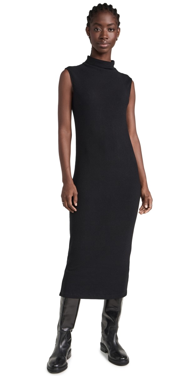 Enza Costa Sleeveless Knit Turtleneck Dress Black