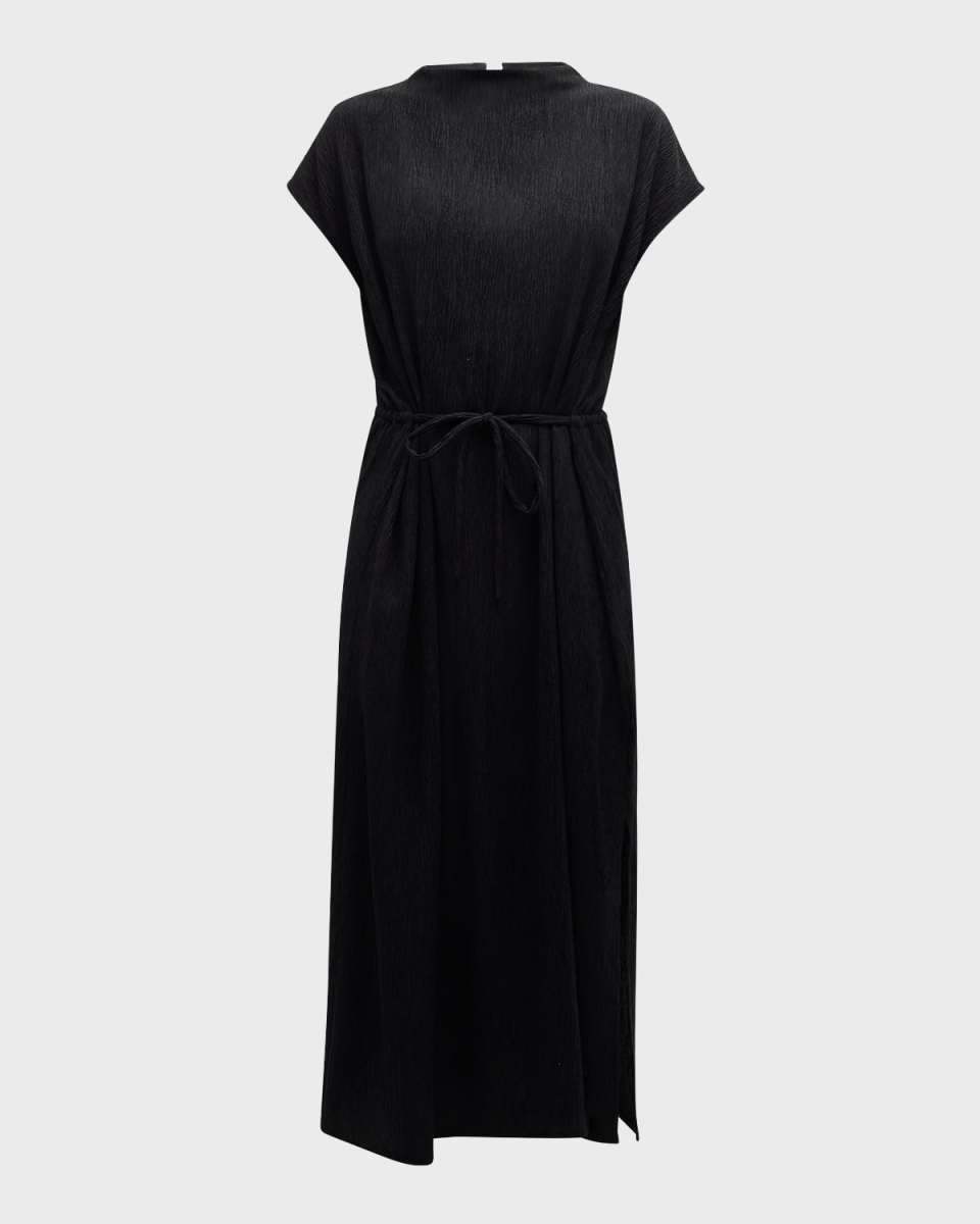 Crinkled Funnel-Neck Midi Dress