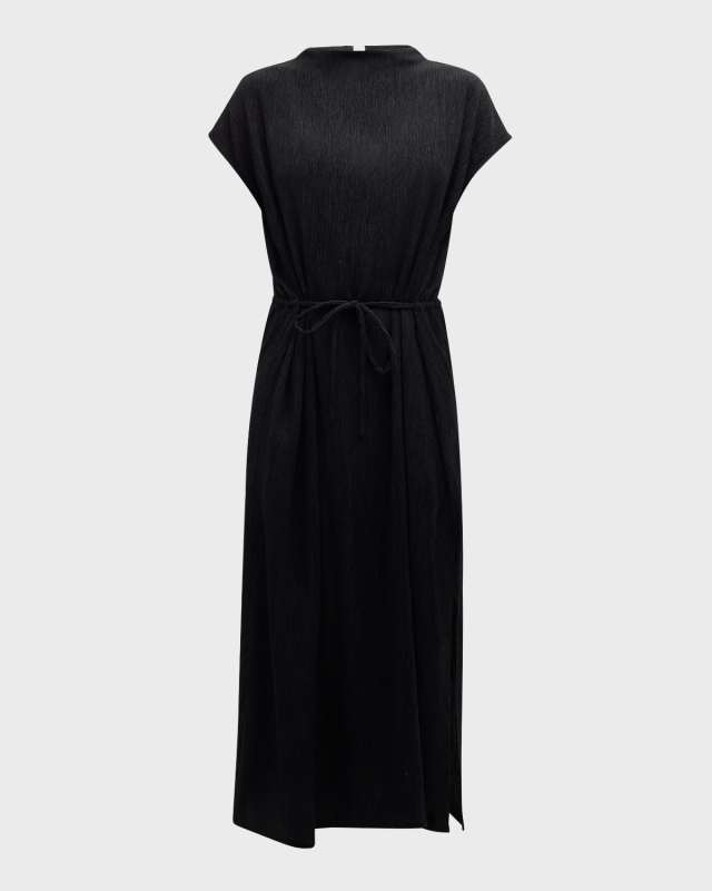 Crinkled Funnel-Neck Midi Dress