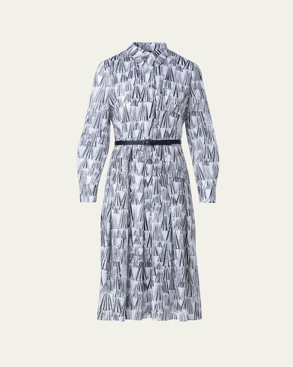 Abstract-Print Belted Cotton Midi Shirtdress