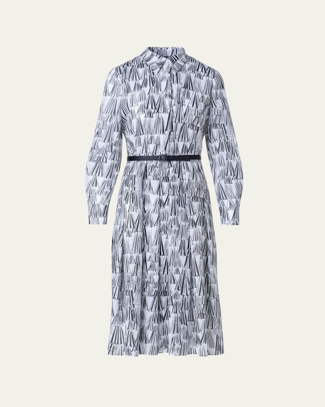 Abstract-Print Belted Cotton Midi Shirtdress