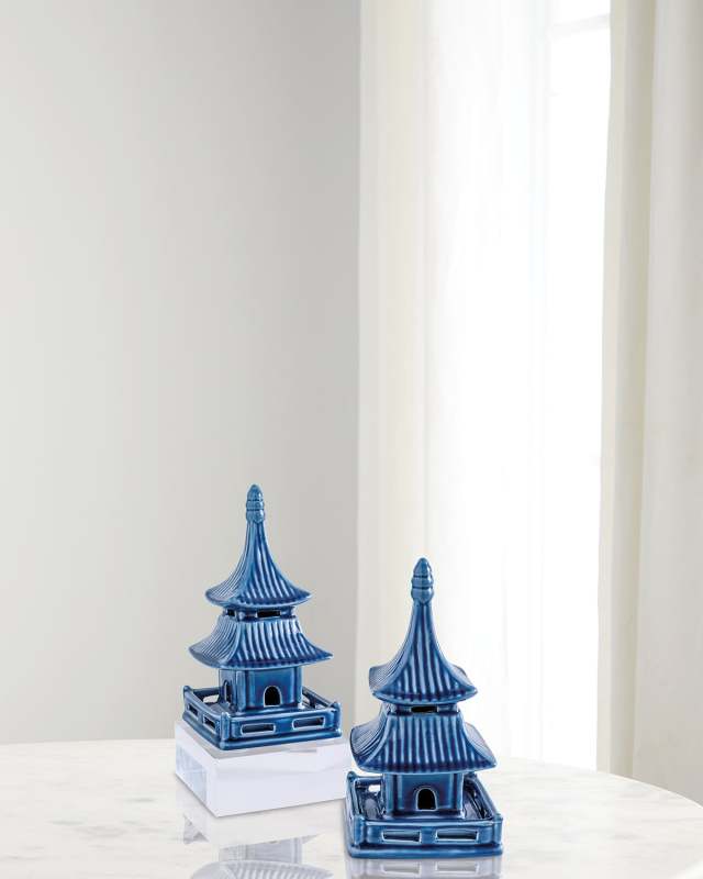 Green Short Pagoda Table Accents, Set of 2