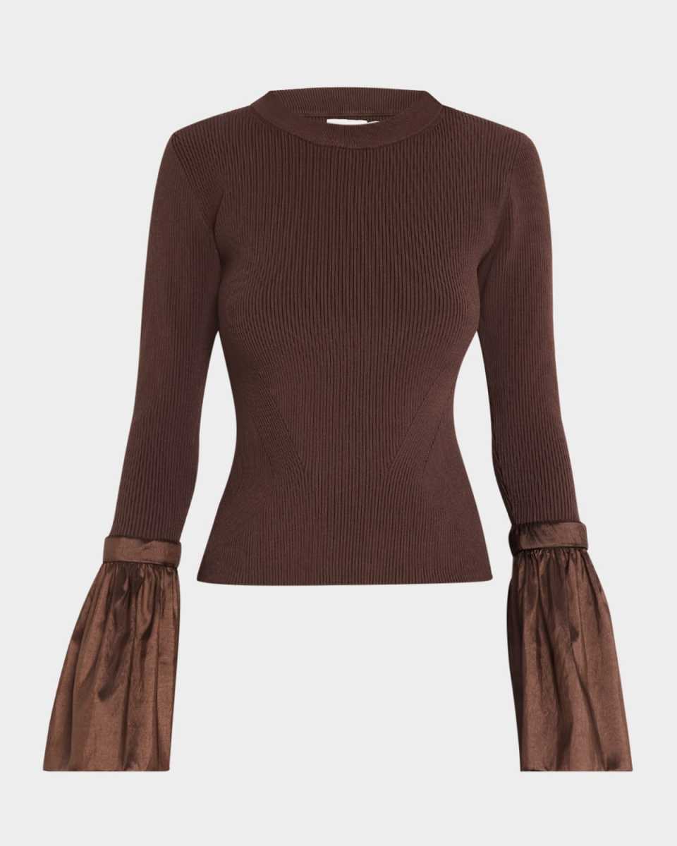 Agata Flared-Sleeve Fitted Knit Top