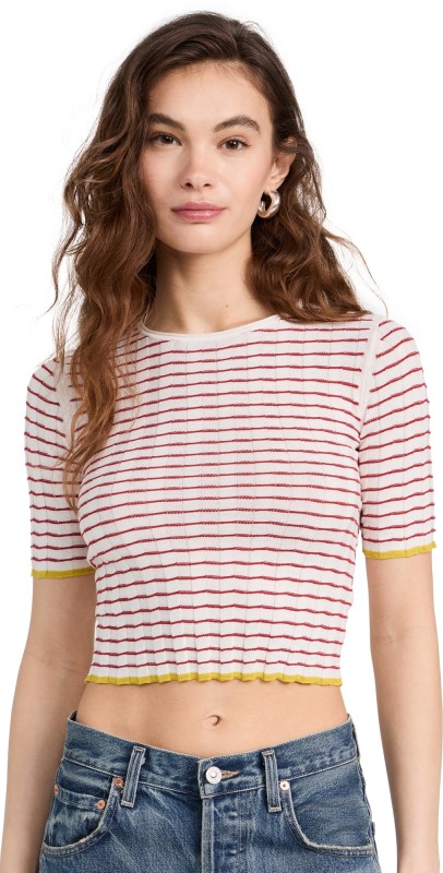 Guest in Residence Stripe Rib Tee Cream/Rust/Citrine