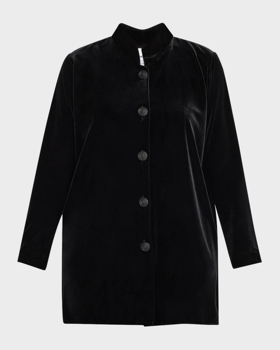 Plus Size Button-Down Stretch Velvet Shirt