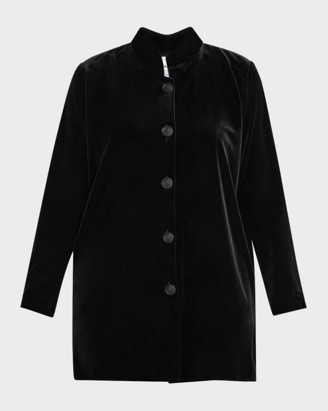 Plus Size Button-Down Stretch Velvet Shirt