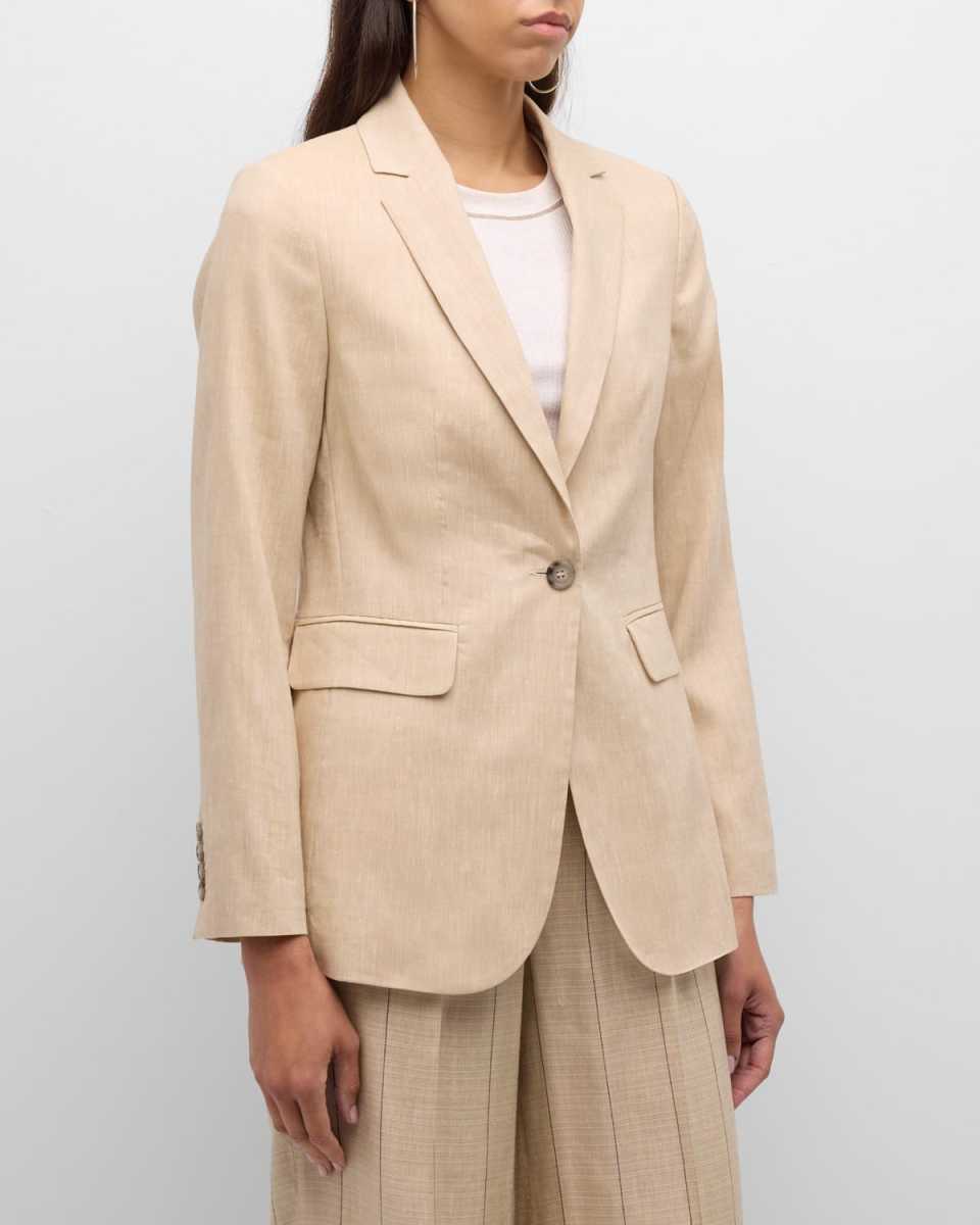 Single-Button Wool-Linen Blazer