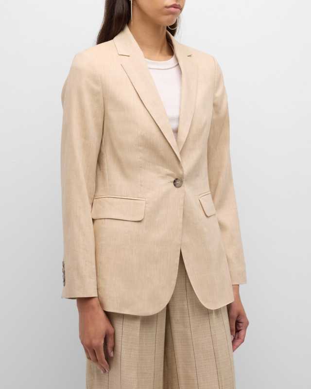 Single-Button Wool-Linen Blazer